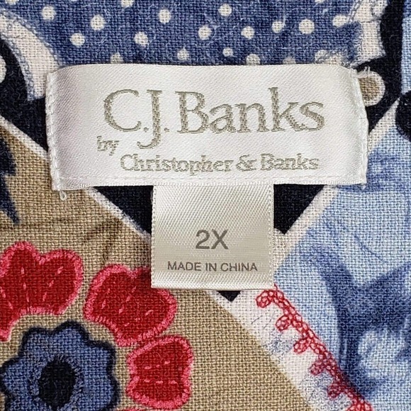 CJ Banks Christopher Banks Women's 2X Linen LS Patchwork Floral Button Up Shirt - Picture 6 of 8